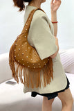 Studded Fringe Hobo Bag
