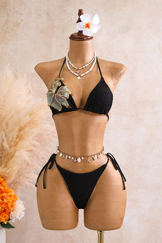 Floral Applique Three-Piece Bikini Set