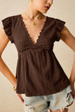 Ruffle-Sleeve Eyelet T-Shirt