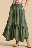 Smocked Drawstring Tiered Midi Skirt