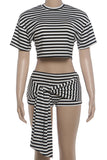 Striped Crew Neck Tie-Waist Short Set