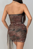 Strapless Animal Print Mini Dress