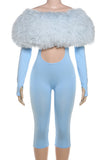 Off-Shoulder Faux Fur Accent Jumpsuit