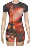 Eiffel Tower Print Casual Dress