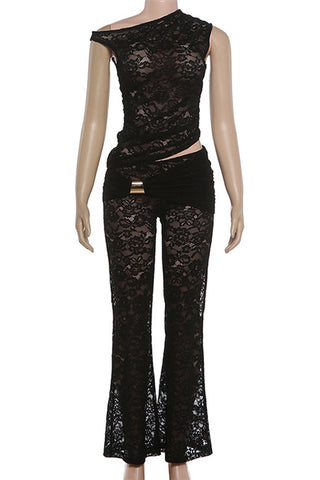 Asymmetric Lace Pants Set