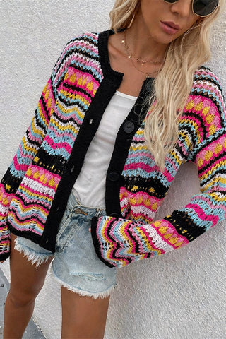 Vibrant Button-Down Knit Cardigan