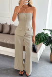 Elegant Strapless Buttoned Pants Set