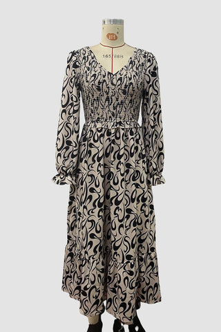 Printed Long-Sleeve Casual Dress