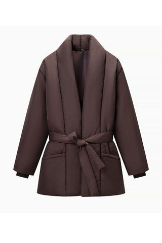 Belted Shawl Collar Puffer Coat