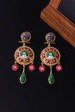 Enamel Bird Motif Dangle Earrings
