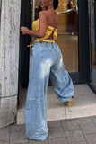 Distressed High-Waist Wide Leg Jeans