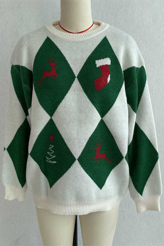 Argyle Holiday Graphic Crew Neck Sweater