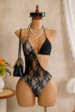 Lace Overlay One-Shoulder Swimsuit