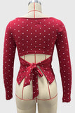 Polka Dot Long Sleeve Tie Back Blouse