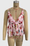 Floral V-Neck Ruffle Hem Tank