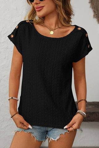 Button-Accent Eyelet T-Shirt