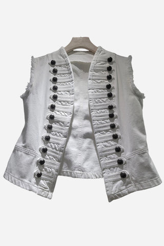 Button-Embellished Sleeveless Denim Jacket