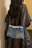 Rhinestone Belted Denim Tote Bag