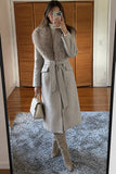 Faux Fur Collar Tie-Waist Midi Coat