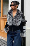 Faux Fur Collar Ribbed Zip-Up Jacket