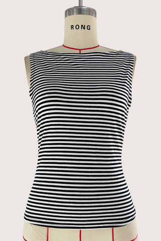 Striped Sleeveless Mock Neck Tank Top