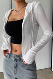 Ribbed Zip-Front Hooded Crop Hoodie