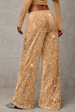 Sequin Drawstring Wide-Leg Casual Pants