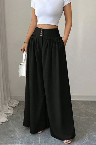 Button Front High Waist Wide Leg Pants