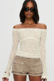 Off-Shoulder Lace Ruched Long Sleeve Top