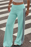 Striped Wide-Leg Fold-Over Casual Pants