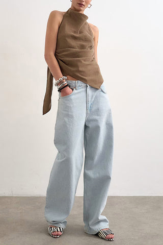 Draped Asymmetrical Halter Blouse