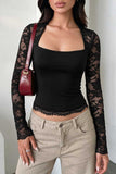 Lace Sleeve Square Neck Crop Blouse