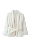 Faux Fur Cuff Wrap Belted Coat