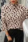 Leopard Print Mock Neck Bell Sleeve Sweater