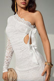 One-Shoulder Lace Midi Dress
