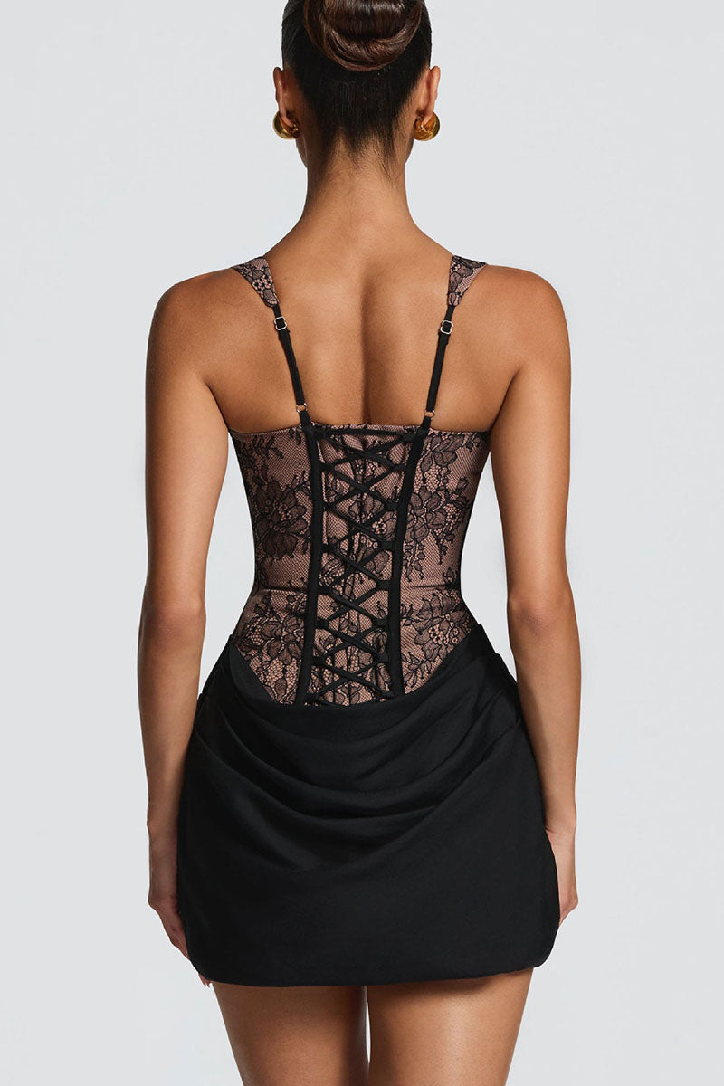 Square Neck Lace Corset Mini Dress