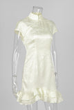 High-Neck Ruffle Hem Mini Dress