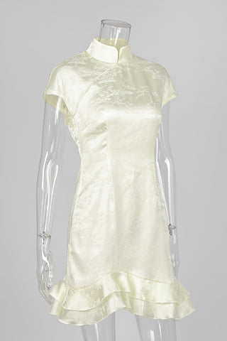 High-Neck Ruffle Hem Mini Dress