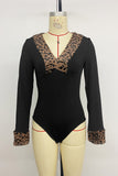 Leopard Trim V-Neck Bodysuit