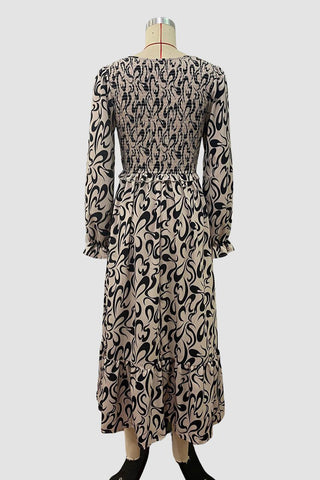 Printed Long-Sleeve Casual Dress