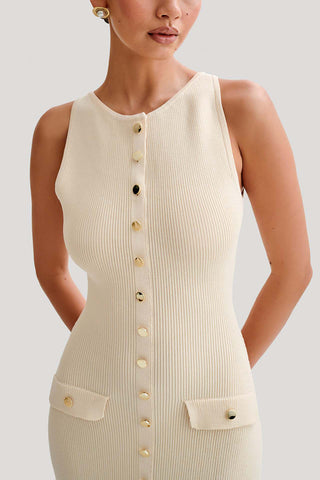 Sleeveless Button-Front Maxi Dress