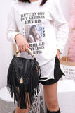 Fringe-Trimmed Bag with Embellished Handle