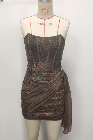 Strapless Animal Print Mini Dress