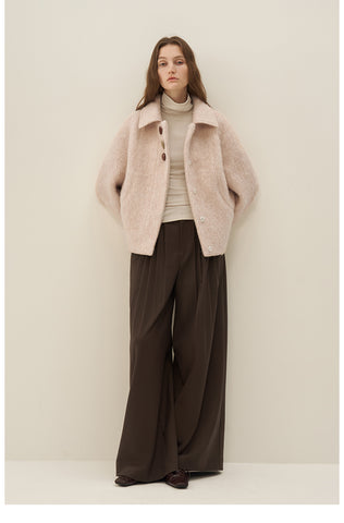 Oversized Contrast Button Wool Coat