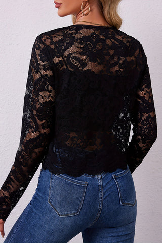 Lace Long-Sleeve Blouse with Open Front