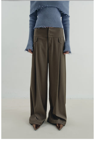 Pleated Low-Waist Wide-Leg Trousers