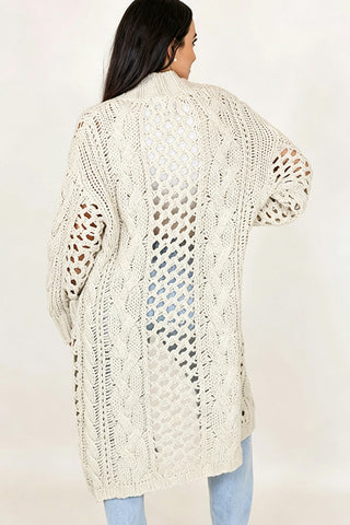 Open-Front Cable Knit Maxi Cardigan
