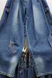 Zipper Detail Wide Leg Jeans