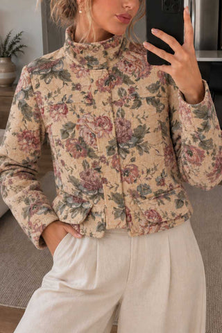 Floral Mock Neck Cropped Jacket