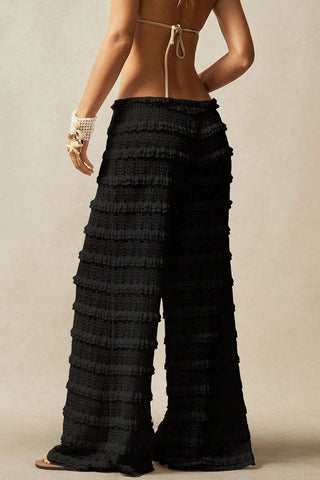 Lace Ruffle Drawstring Wide Leg Pants